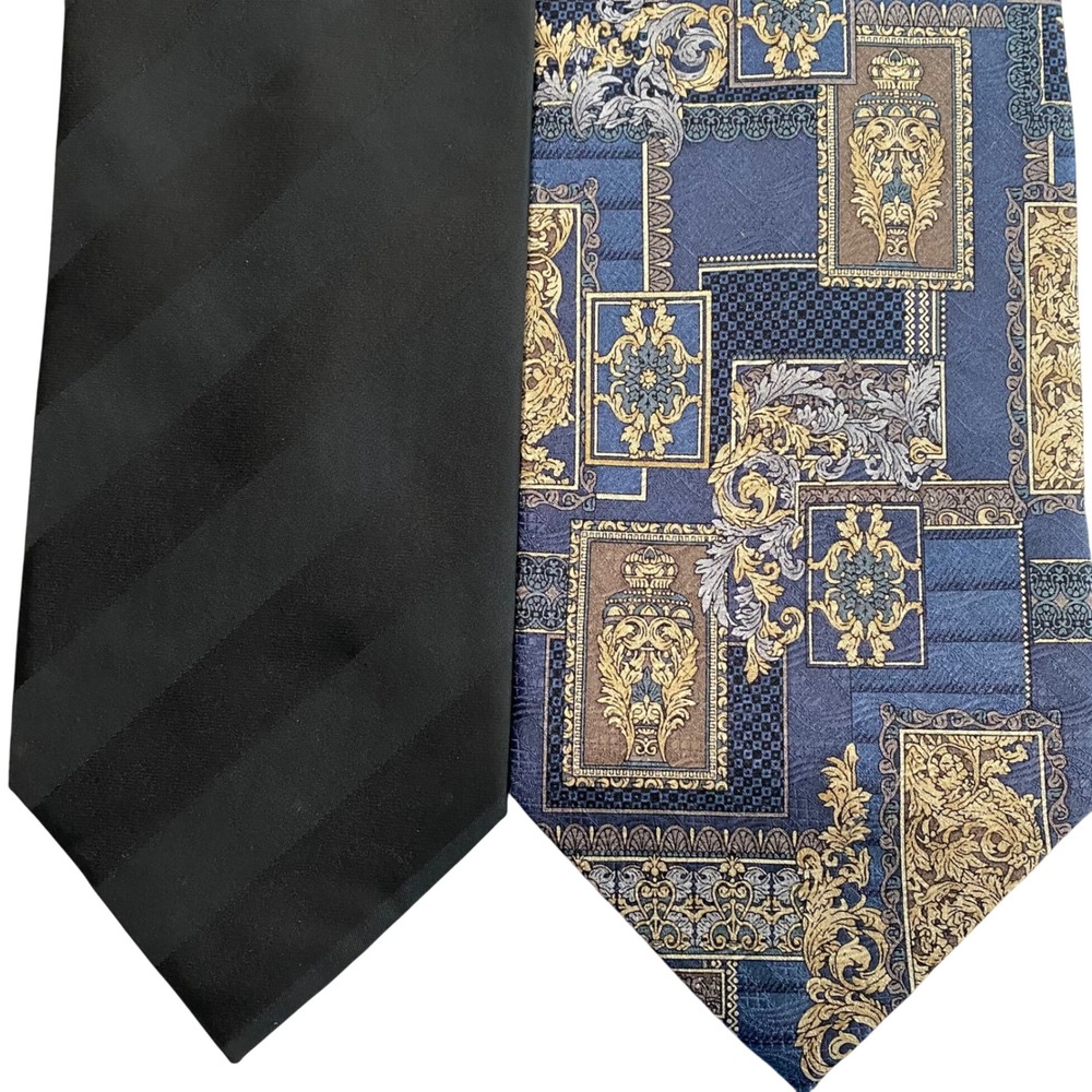 Mens Extra Long Tie Lot Bergamo New York Black Stripe Daniel De Fasson Blue Silk